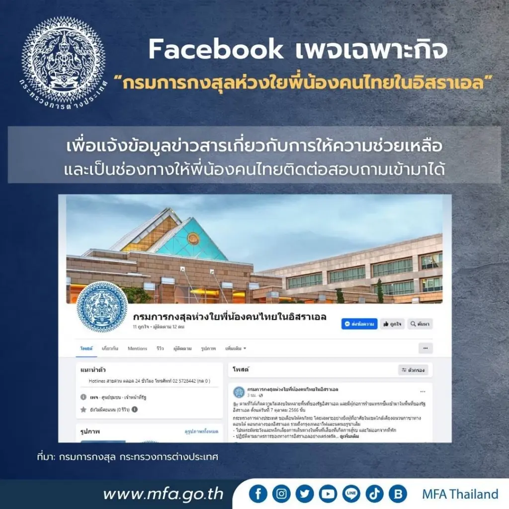 กต.แจ้งข้อมูลให้แรงงานไทยในอิสราเอลใช้ติดต่อสถานทูตขอความช่วยเหลือ