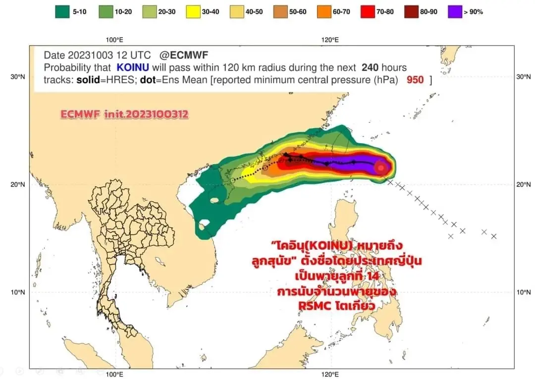 กรมอุตุฯ ออกประกาศ "พายุโคอินุ" ฉบับที่ 1 คาดเข้าสู่จีนในช่วง 6 – 8 ต.ค. 66
