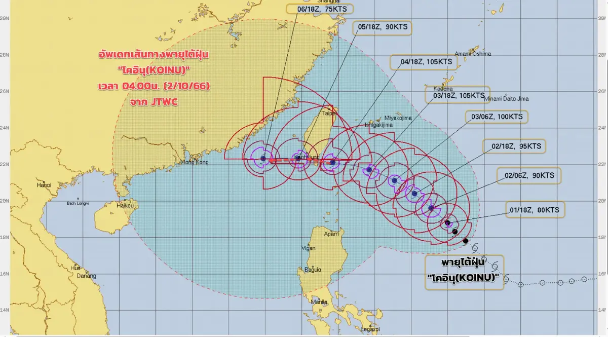 พยากรณ์อากาศวันนี้"ฝนตกหนัก"บางแห่ง "พายุโคอินุ"ยกระดับเป็น"ไต้ฝุ่น"