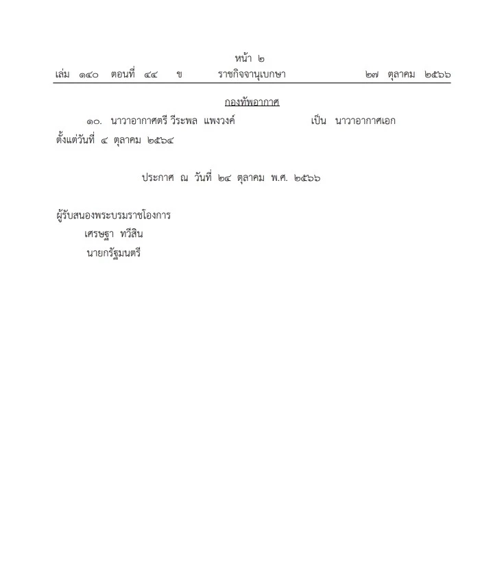 โปรดเกล้าฯ พระราชทานยศทหารเป็นกรณีพิเศษ ให้แก่ข้าราชการทหาร จำนวน 12 ราย