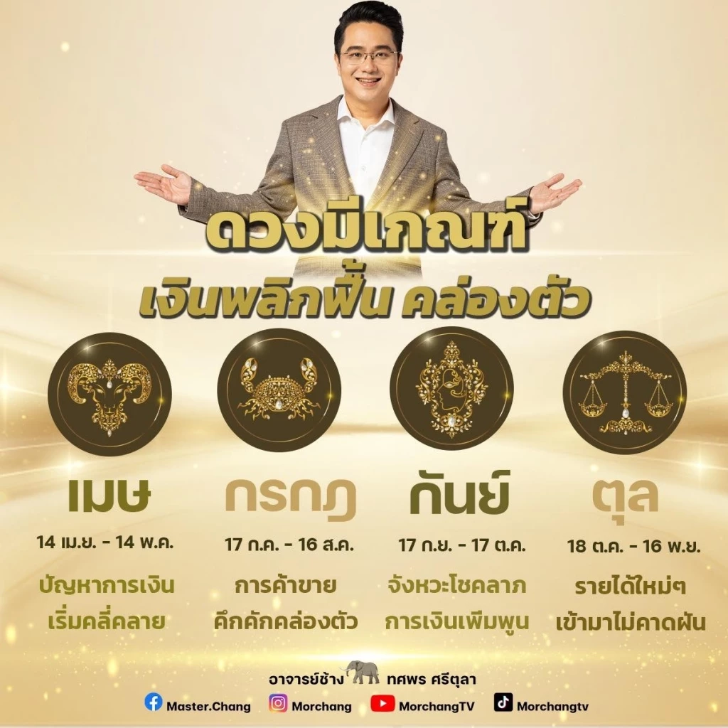 "หมอช้าง" เปิดดวง 4 ราศีมาแรง ดวงการเงินพลิกฟื้น คล่องตัวสุดๆ ใช่คุณหรือไม่?
