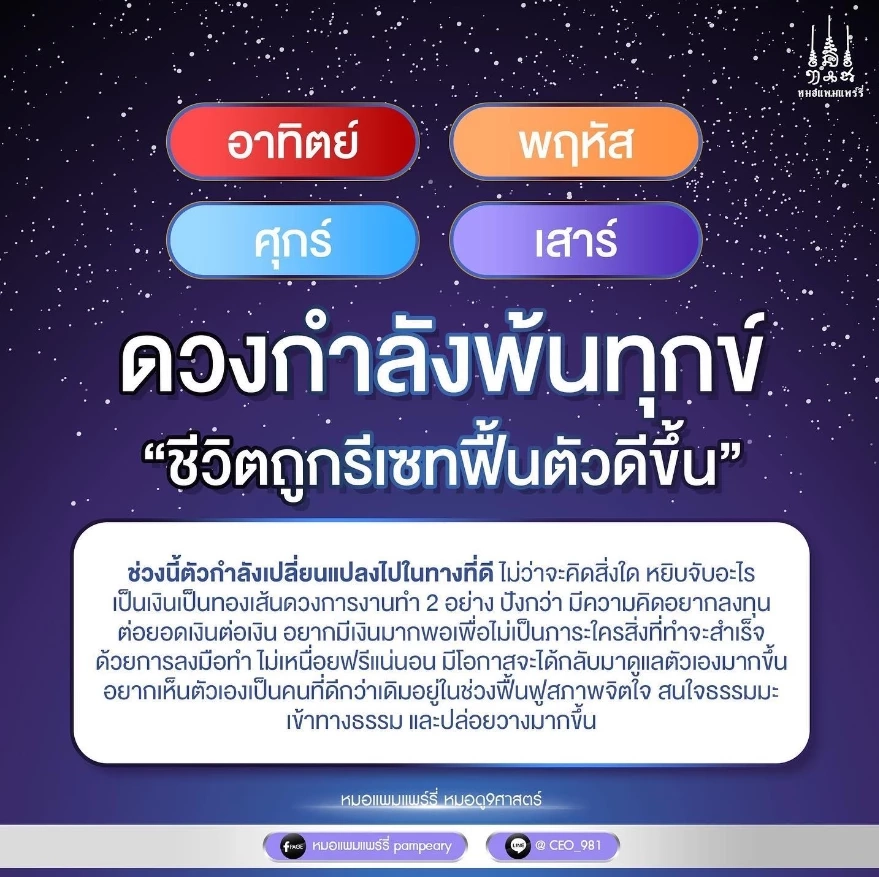 ดูดวงกับหมอแพมแพร์รี่ Pampeary ชี้ดวงฟาดๆ ดวงปังๆ รวยๆ 6 ราศี เฮง ปัง ดัง รวย !!
