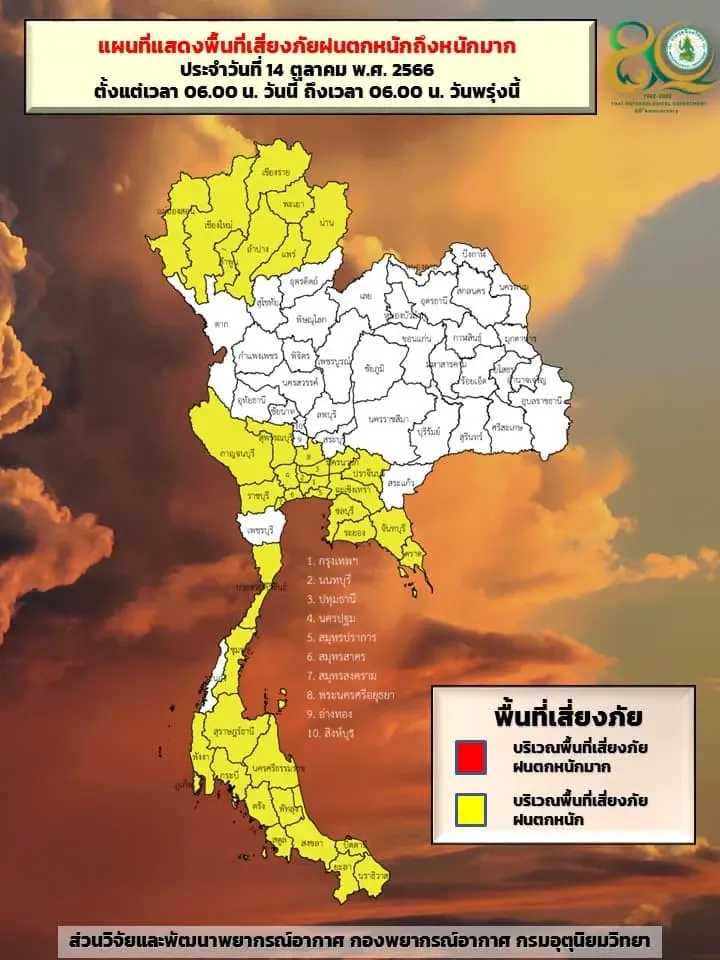 พยากรณ์อากาศวันนี้ กรมอุตุฯ เตือน 43 จังหวัด "ฝนตกหนัก" กทม. มีฝน 60% ของพื้นที่
