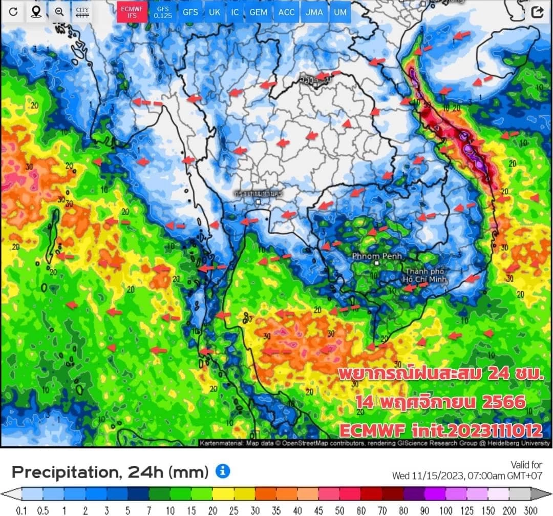 กรมอุตุฯ เตือน ฝนฟ้าคะนองทั่วไทย ภาคใต้อ่วมหนัก ร้อยละ 60–80 และมีฝนตกหนัก  