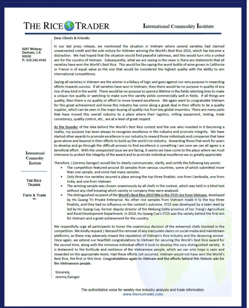 รายงานผลประกวดข้าวโลกปี 2566 ‘The World’s Best Rice 2023’