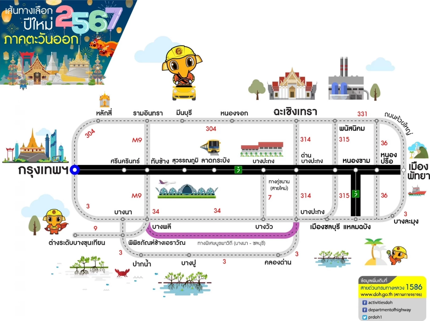 เส้นทางเลี่ยงรถติด กลับบ้าน ภาคตะวันออก เทศกาลปีใหม่ 2567 