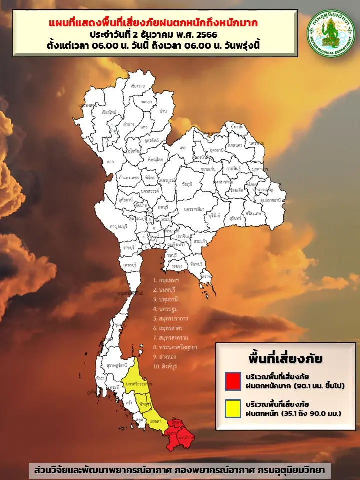 พยากรณ์อากาศวันนี้ แจ้งพื้นที่เสี่ยง ฝนตกหนักมาก