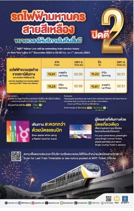 เช็กเลย !  รถไฟฟ้าบีทีเอส-MRT "คืนเคาท์ดาวน์" วิ่งถึงกี่โมง