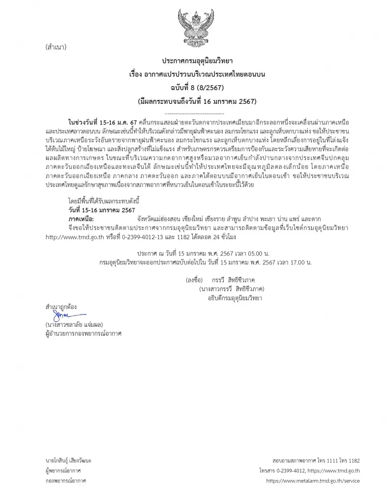 กรมอุตุฯ ประกาศ "อากาศแปรปรวน" ต่อเนื่อง มีฝนฟ้าคะนอง ลมกระโชกแรง ลูกเห็บตก