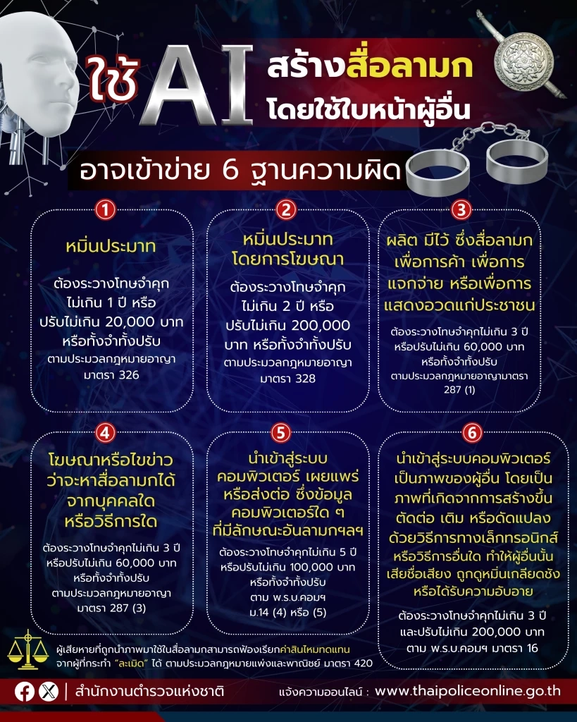 ใช้ "AI" นำรูปคนสร้างสื่อลามก กำลังเป็นปัญหาใหญ่ ตร. เตือนโทษหนัก อย่าหาทำ