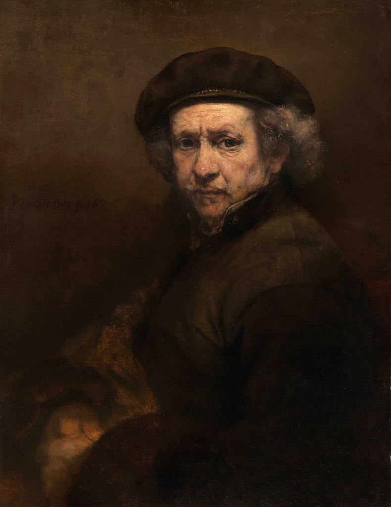 Self-Portrait with Beret and Turned-Up Collar (1659) ภาพเหมือนตัวเองของเรมบรันต์. ภาพจาก: Wikimedia Commons