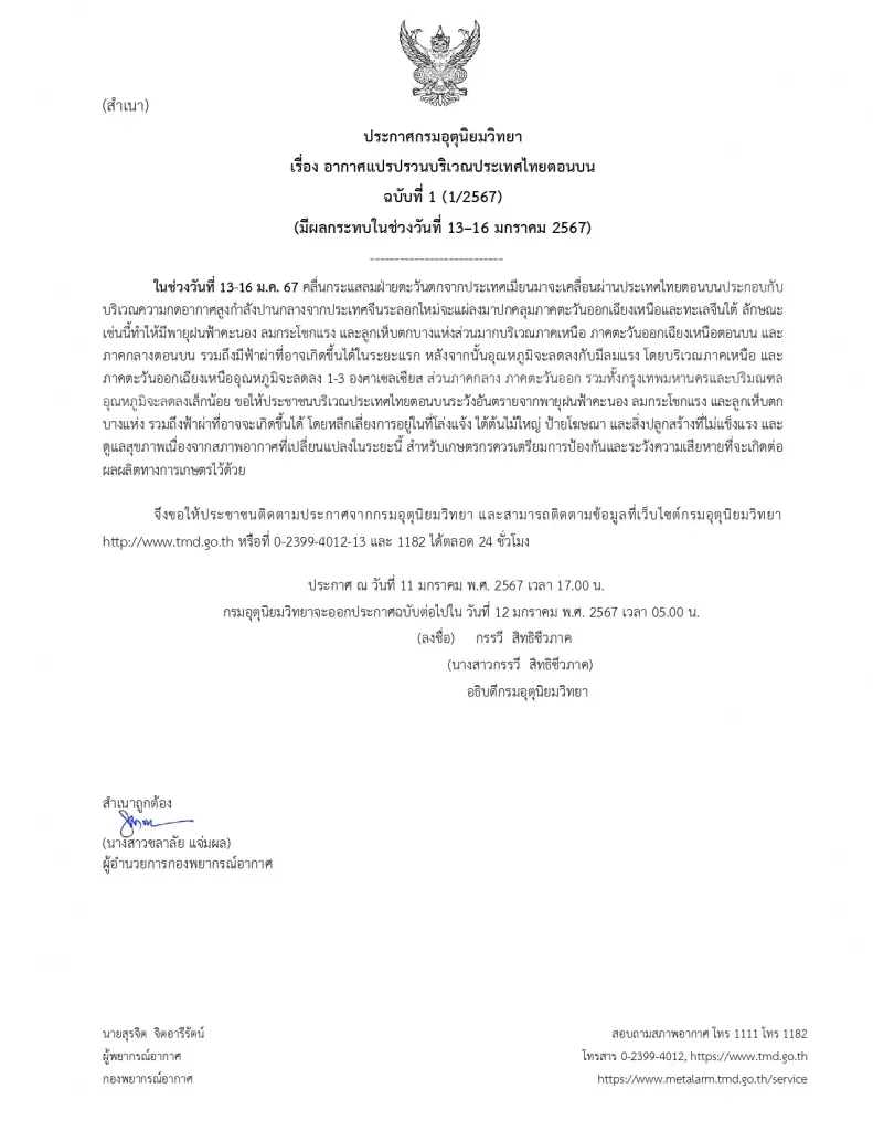 ด่วน! อุตุฯ ประกาศเตือนอากาศแปรปรวน ทั้งฝน ลมแรง ลูกเห็บ หนาว ครบ