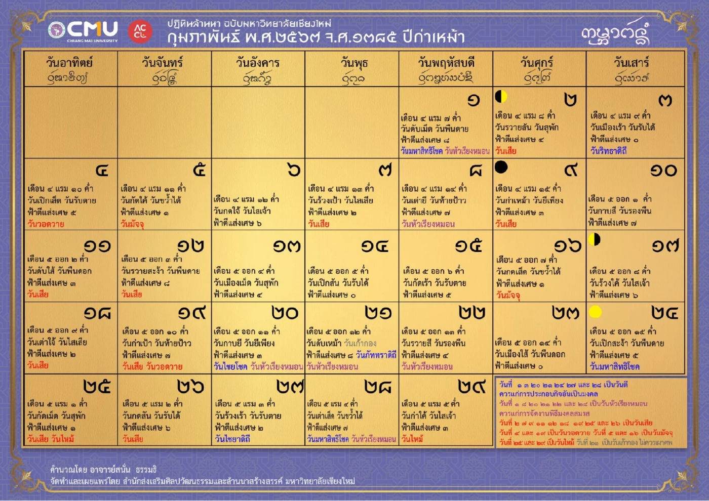 ปฏิทินล้านนา "กุมภาพันธ์" 2567