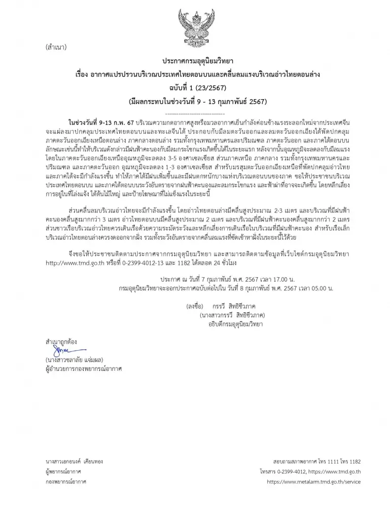 ด่วน! อุตุฯ ประกาศเตือนอากาศแปรปรวน 9 - 13 ก.พ. ทั่วไทยฝนถล่มหนัก-อุณหภูมิลด
