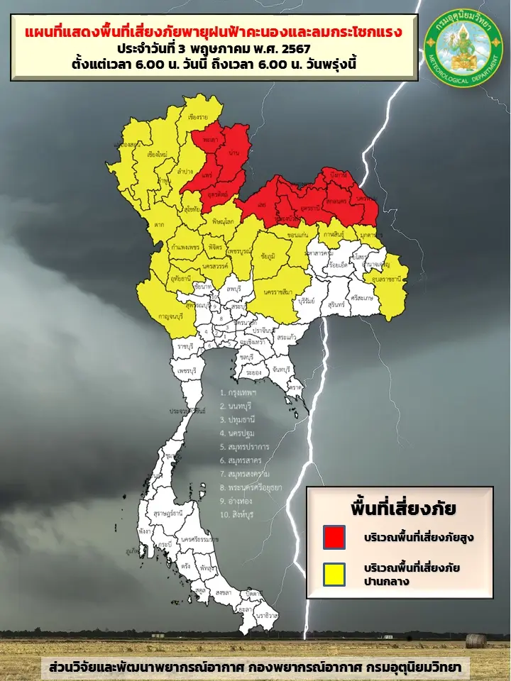รับมือพายุ๐ฤดูร้อน แจ้งพื้นที่เสี่ยง "ฝนตกหนักถึงหนักมาก"