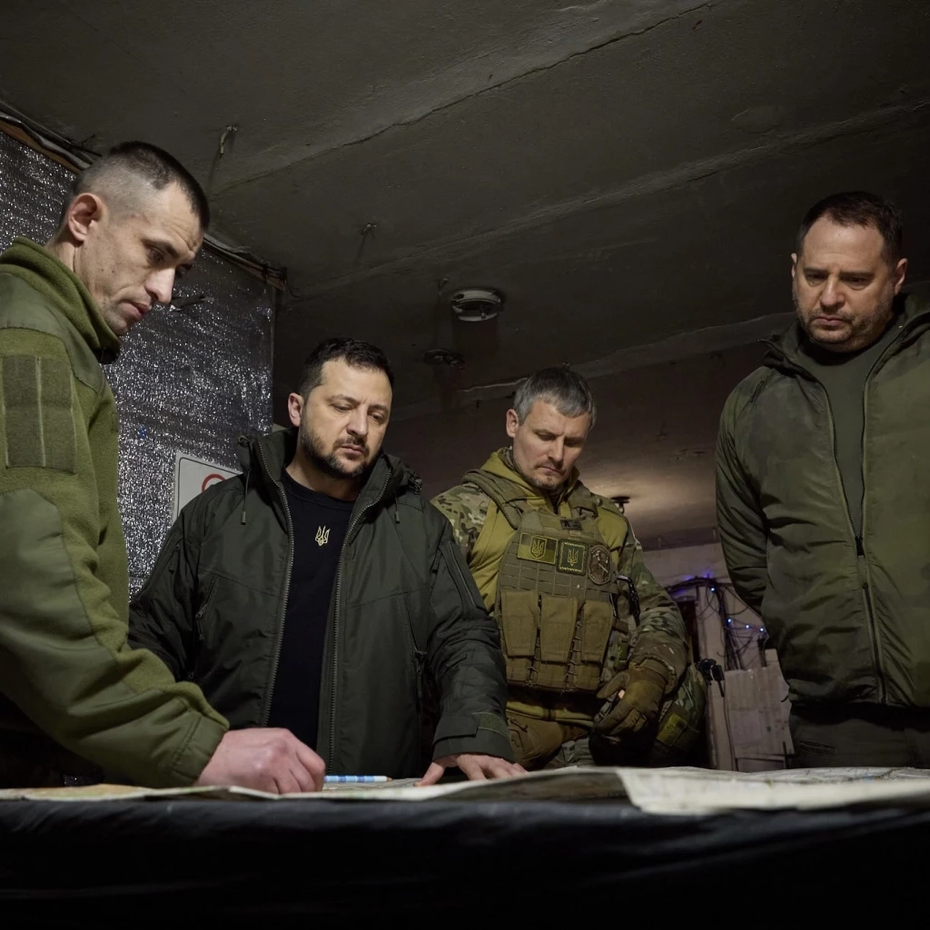 ประธานาธิบดีโวโลดีมีร์ เซเลนสกี และทหารยูเครน ระหว่างทำสงครามกับรัสเซีย