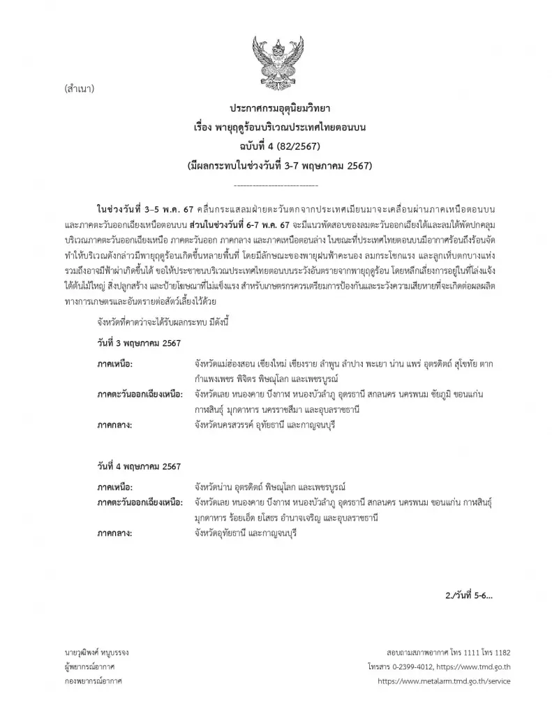 อุตุฯ ประกาศฉบับ 4 เตือน "พายุฤดูร้อน" ถล่ม 31 จังหวัดพรุ่งนี้