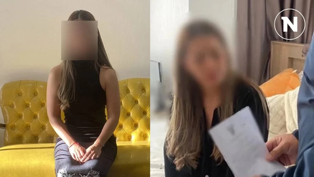 น.ส.วรรณิภา หรือ "มด" ภรรยาเสี่ยต้น ขณะถูกตำรวจเข้าจับกุม