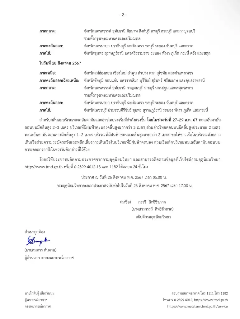 ประกาศด่วน! ฉบับ 2 อุตุฯ เตือนพื้นที่ฝนตกหนักถึงหนักมาก ระวังน้ำท่วมฉับพลัน