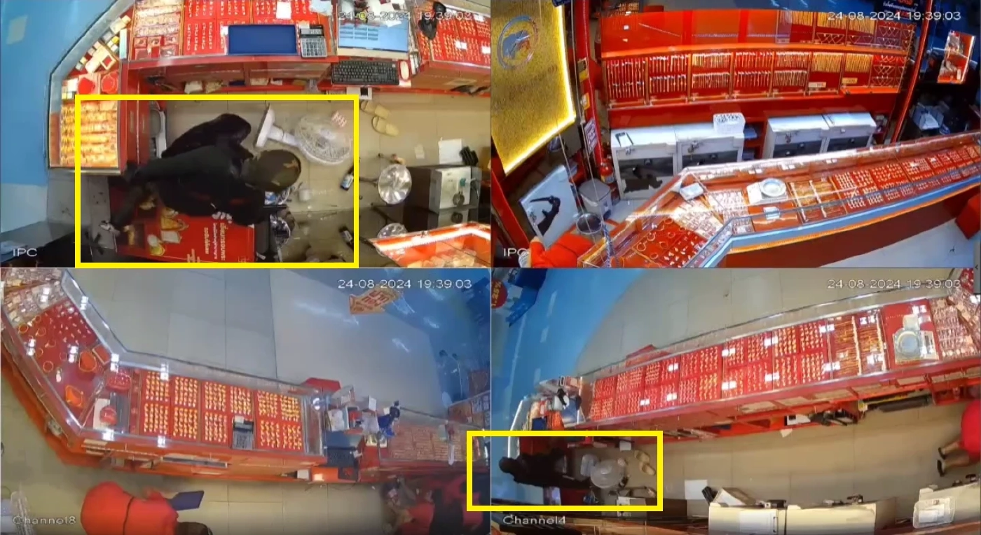 เปิดคลิปวงจรปิด โจรควงปืน วางระเบิดปลอมขู่ ชิงทองร้านทองในห้างดังทุ่งสง