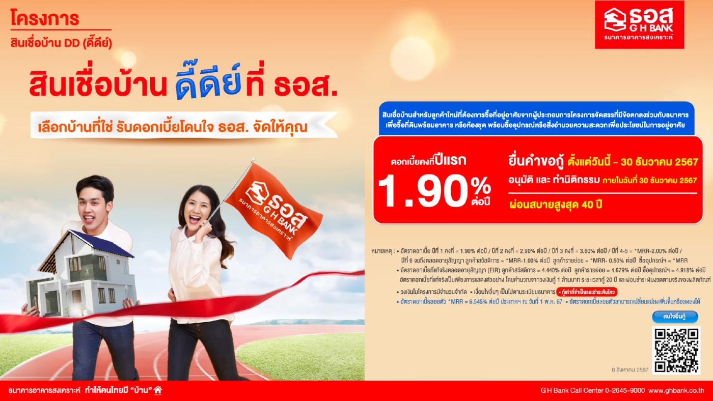 ธอส. เคาะ 5 หมื่นล้าน ปล่อยกู้บ้านดอกเบี้ยต่ำปีแรก 1.9%