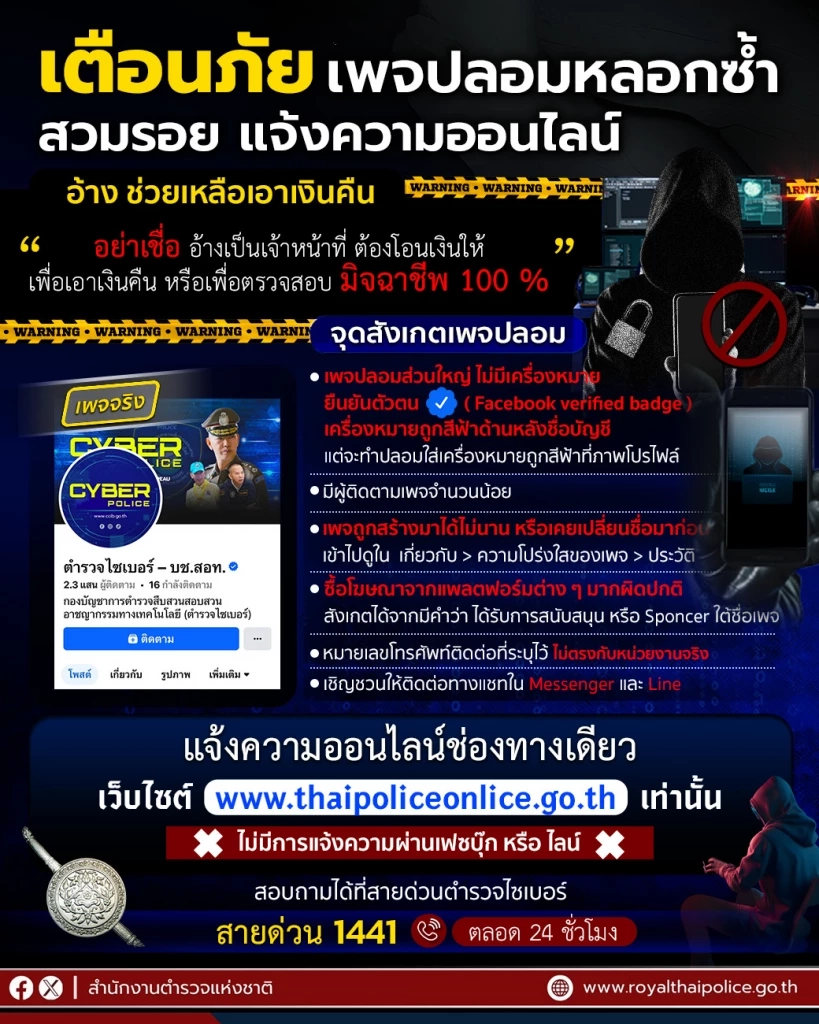 ตร.เตือนอย่าหลงเชื่อเพจปลอม ย้ำ ช่องทางรับแจ้งความออนไลน์มีเว็บเดียวเท่านั้น
