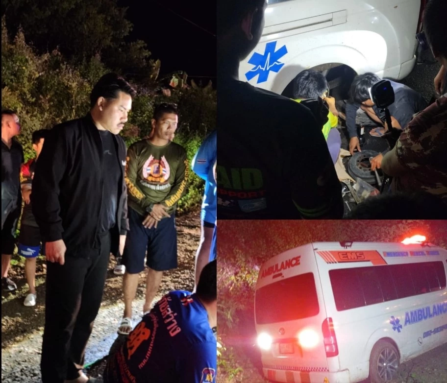 ด่วน! ทีมงานช่วยน้ำท่วม "กัน จอมพลัง" ขับรถวูบลงข้างทาง ยางแตก