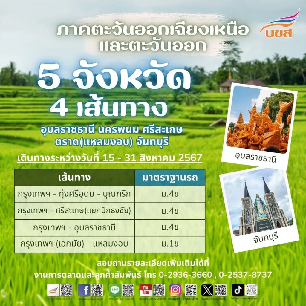 บขส.ชวนเที่ยวเมืองรอง ลดค่าโดยสาร 20%