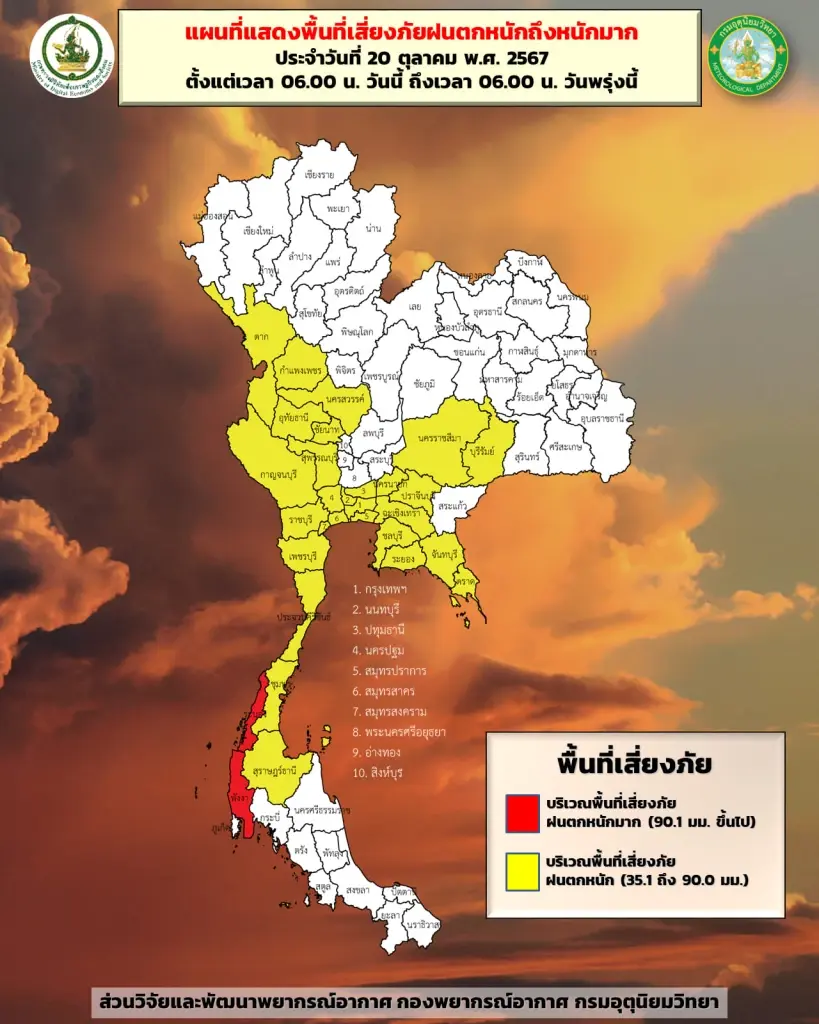 อุตุฯ เตือนฉบับ 7 ไทยอากาศแปรปรวน พร้อมพิกัดฝนถล่มหนัก 29 จังหวัดวันนี้