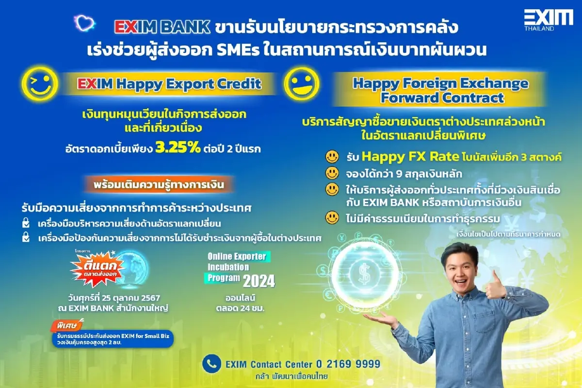 EXIM BANK เร่งช่วยผู้ส่งออก SMEs ในภาวะเงินบาทผันผวน