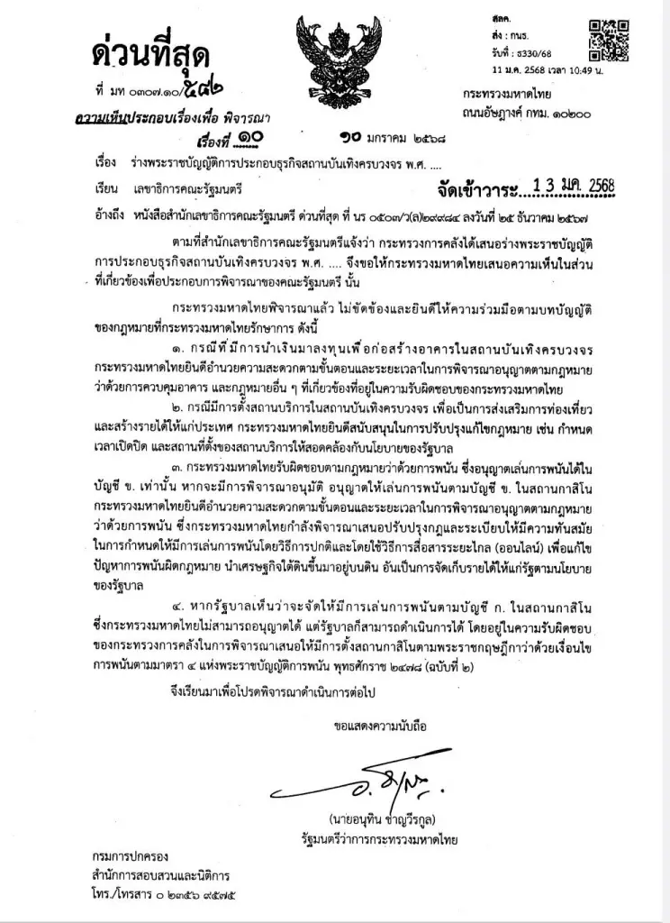 “อนุทิน” ขอรักษาการ กม.เอ็นเตอร์เทนเมนต์คอมเพล็กซ์ ร่วมกับ “นายกอิ๊งค์”