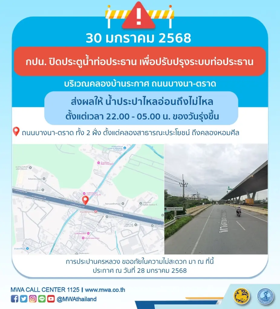 เช็กที่นี่ พื้นที่น้ำประปาไหลอ่อน น้ำไม่ไหล คืน 29-30 ม.ค.นี้ กี่โมง พิกัดไหนบ้าง