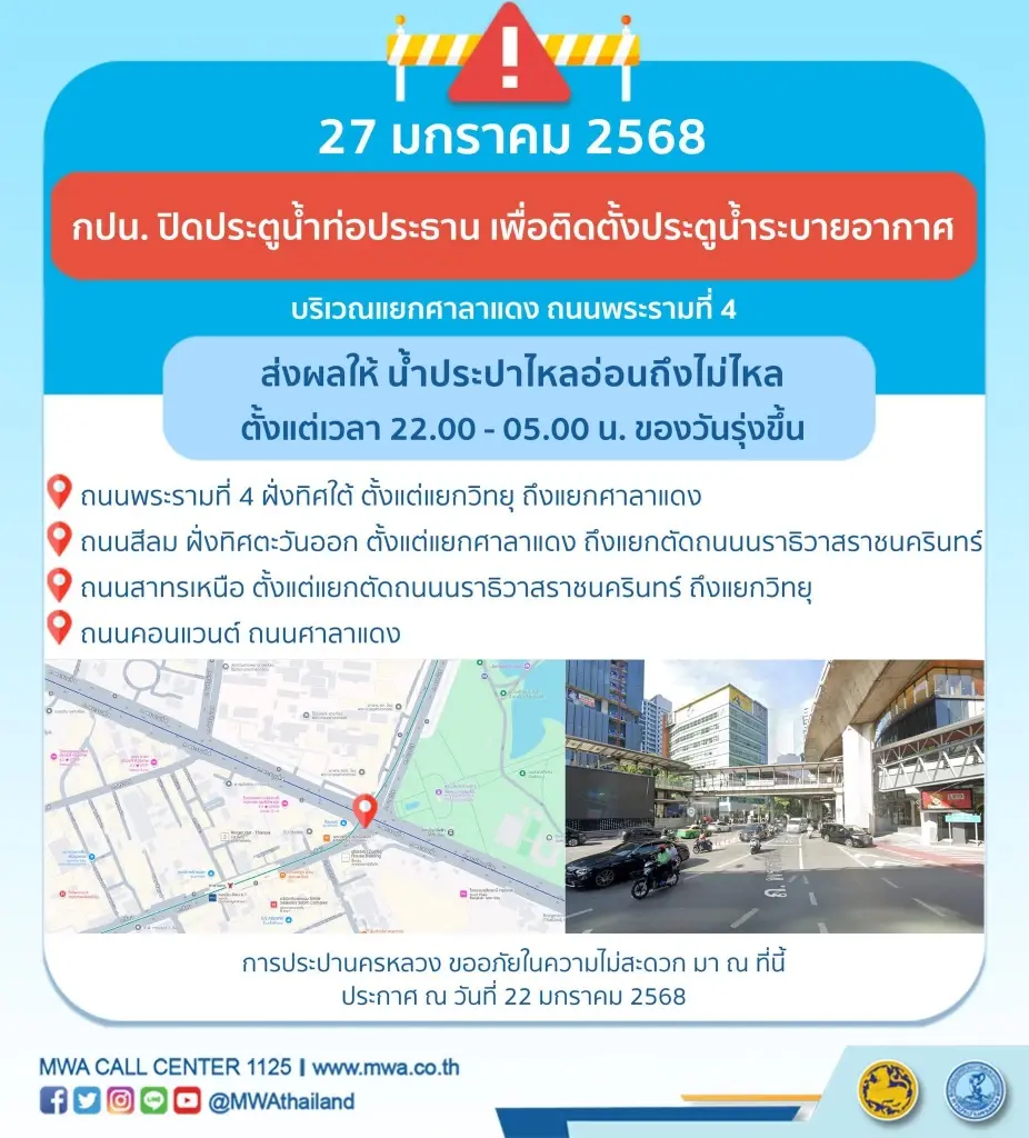 น้ำประปาไม่ไหล น้ำไหลอ่อน 27 ม.ค.68  เวลาใด พื้นที่ไหนบ้าง เช็กได้ที่นี่