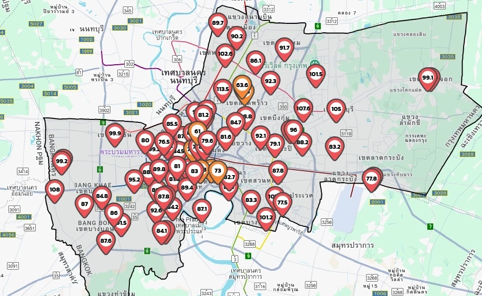 เปิด 12 จุด ค่าฝุ่นPM2.5 เขตสูงสุดในกรุงเทพมหานคร