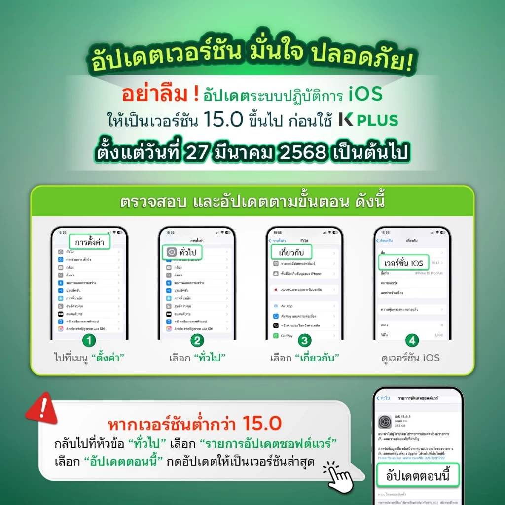 ด่วน! "กสิกร" แจ้งลูกค้า โปรดอัปเดตระบบปฏิบัติการ แอป "K Plus"
