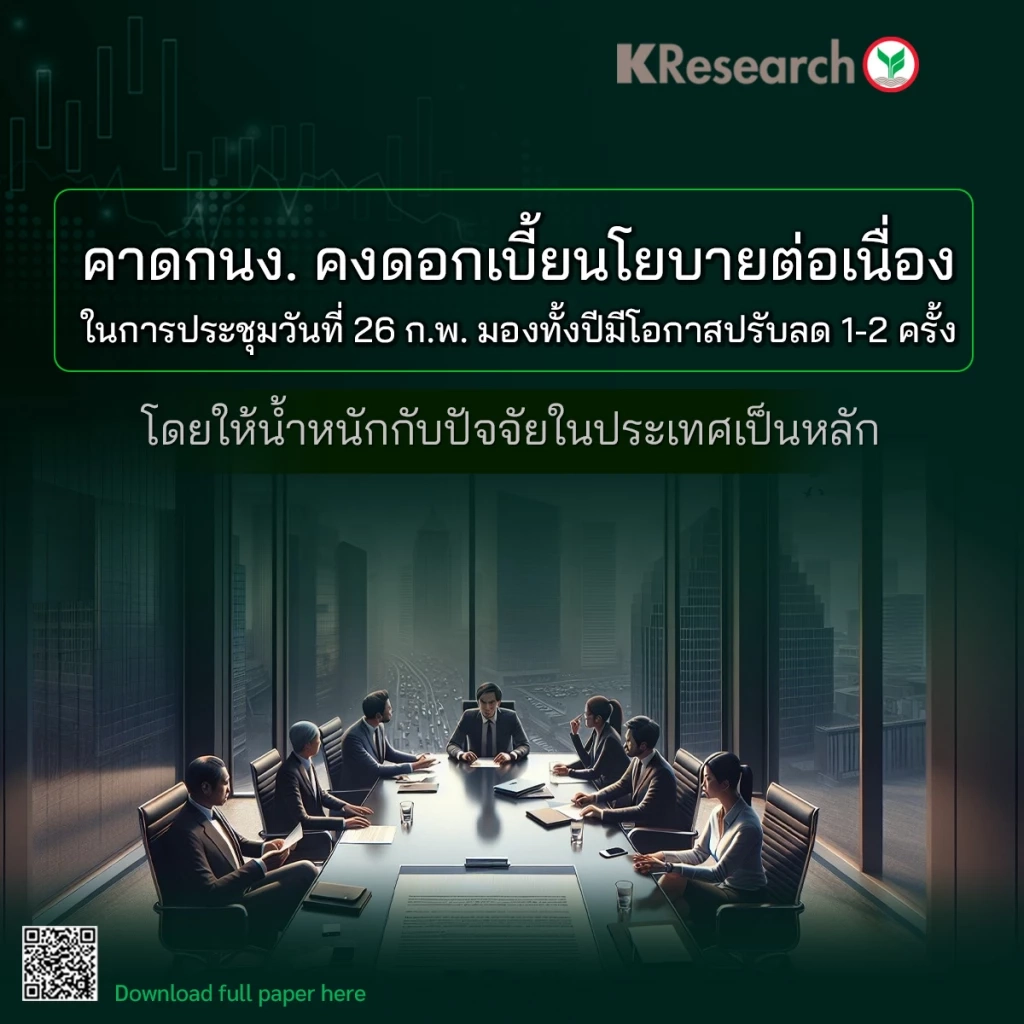 ศูนย์วิจัยกสิกรไทยคาดประชุม กนง. 26 ก.พ.นี้ คงดอกเบี้ย 2.25%