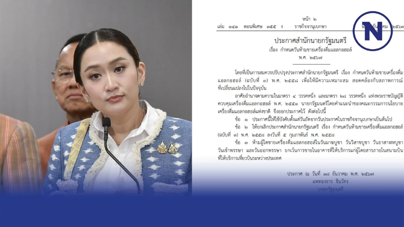 ภาพประกอบ  นายกฯ แพทองธาร แถลง เตรียมรื้อกฎการจำหน่ายสุรา ในวันพระใหญ่ 
