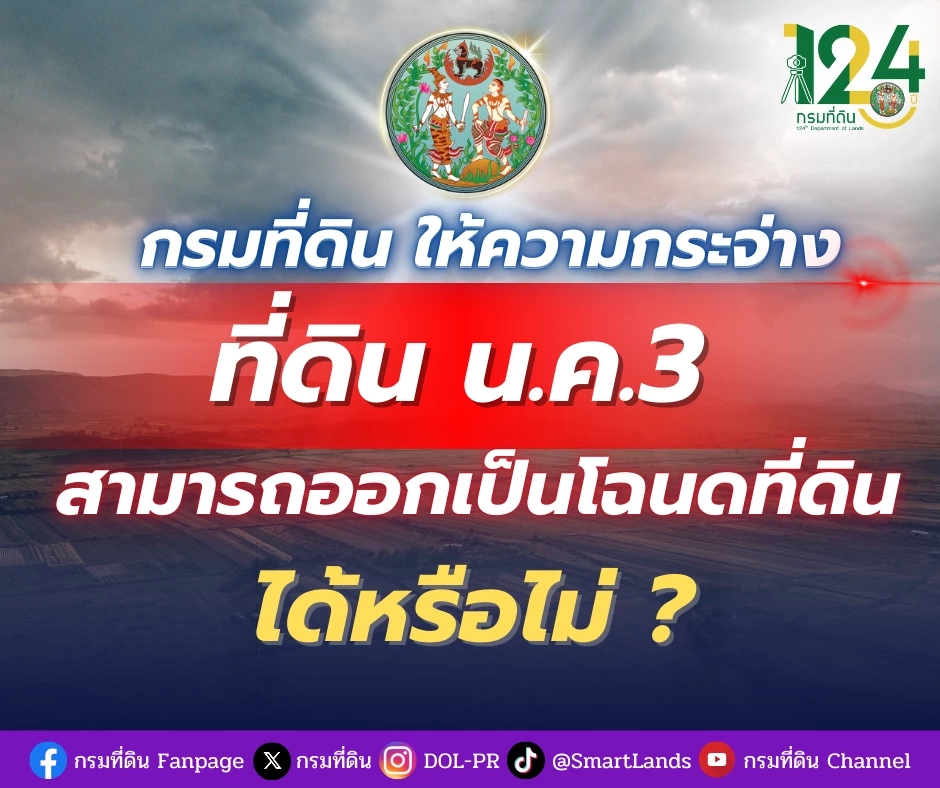 "กรมที่ดิน" ให้ความกระจ่าง ที่ดิน"น.ค.3" ออกเป็น"โฉนดที่ดิน"ได้หรือไม่