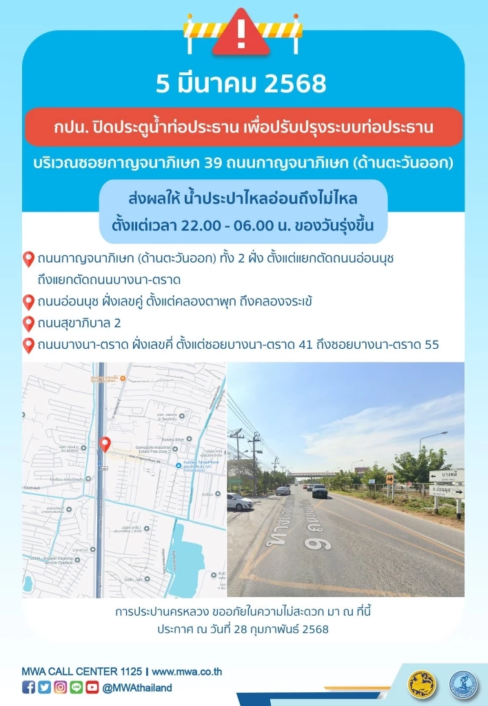 เช็กเลย! พิกัด "น้ำประปาไหลอ่อน-ไม่ไหล" 4-5 มี.ค.นี้ กี่โมง พื้นที่ไหนบ้าง