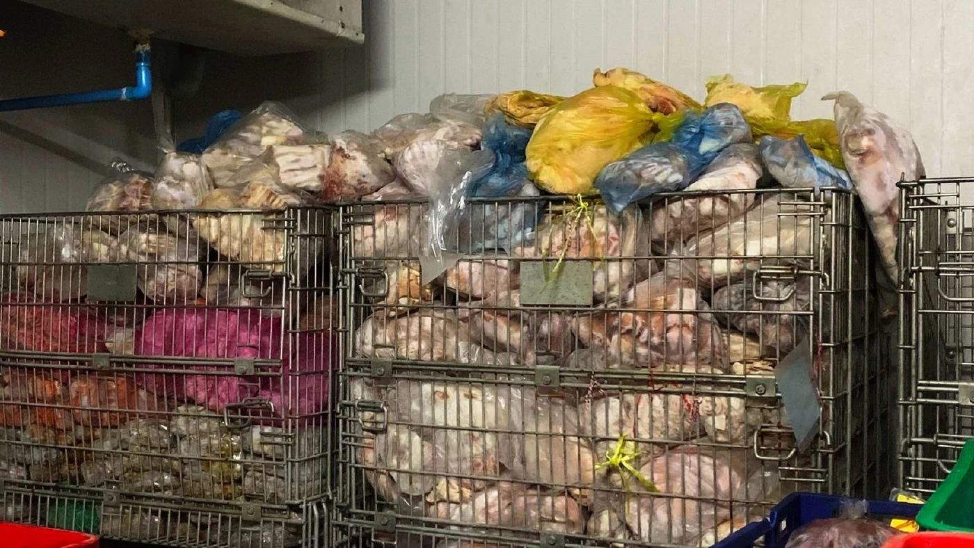 อ้วกแทบพุ่ง! "กวาดล้างหมูเถื่อน" กลางตลาดไท ยึดซากหมูเน่า 5 ตัน