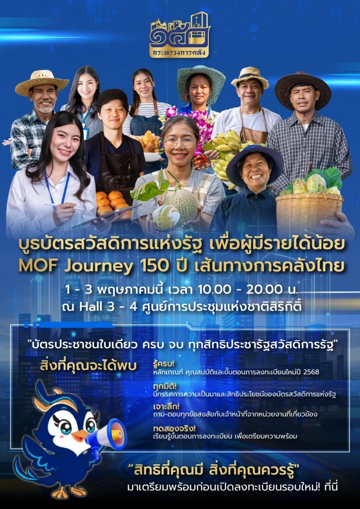 บูธบัตรสวัสดิการแห่งรัฐ ในงาน MOF Journey: 150 ปี เส้นทางการคลังไทย 1-3 พ.ค.นี้ ศูนย์สิริกิติ์