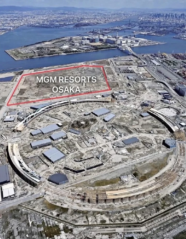 ภาพแสดงที่ตั้งของโครงการ MGM Osaka รีสอร์ตคาสิโนแห่งแรกของญี่ปุ่น บนเกาะเทียมยูเมะชิมะ บริเวณอ่าวโอซาก้า