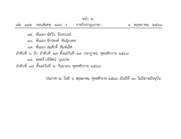 "โปรดเกล้าฯ" นายทหารสัญญาบัตร ทำหน้าที่"นายทหารราชองครักษ์ในพระองค์"