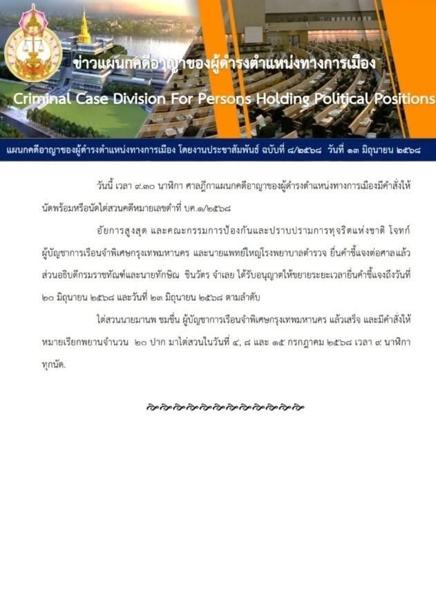 "ศาลฯ" เรียกสอบพยานเพิ่ม 20 ปาก หลังไต่สวน ผบ.เรือนจำ คดี "ทักษิณชั้น 14"