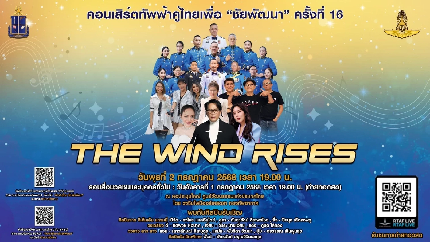 กองทัพอากาศ ชวนชมการแสดงคอนเสิร์ตทัพฟ้าคู่ไทยเพื่อ “ชัยพัฒนา”