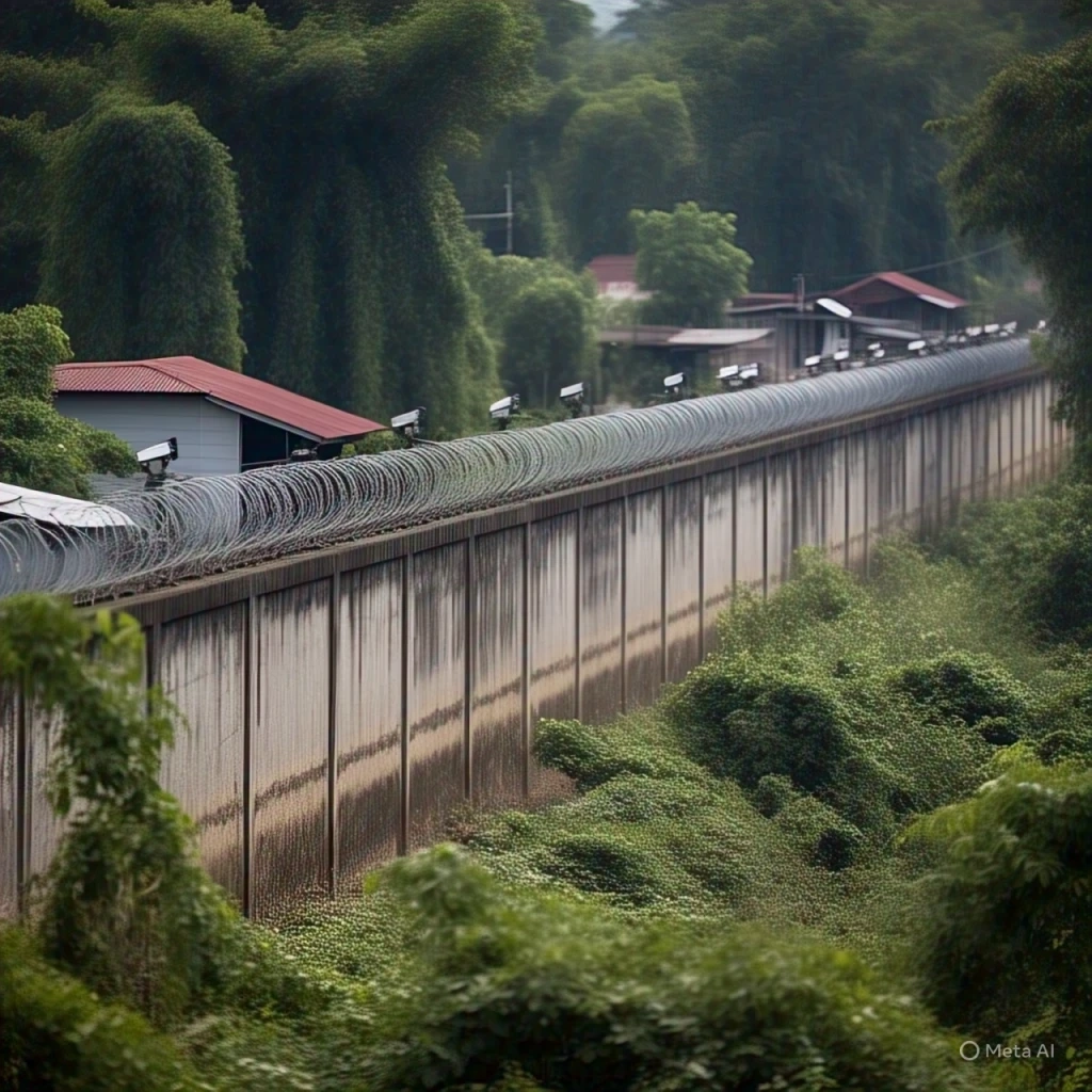 ภาพประกอบตัวอย่างกำแพงระหว่างไทย-กัมพูชา สร้างโดย AI