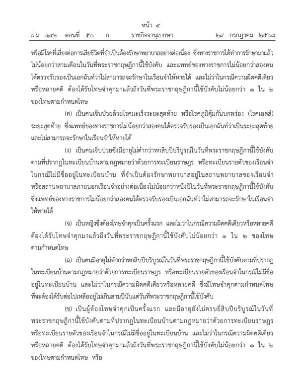 โปรดเกล้าฯ พระราชกฤษฏีกา "พระราชทานอภัยโทษ" พ.ศ. 2568 มีผลบังคับใช้