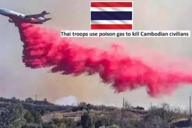 จับโป๊ะ! เมีย "ฮุน มาเนต" แชร์ภาพ ใส่ร้ายไทยใช้แก๊สพิษ ทอ. ชี้สารสีชมพู เป็นสารยับยั้งไฟป่า