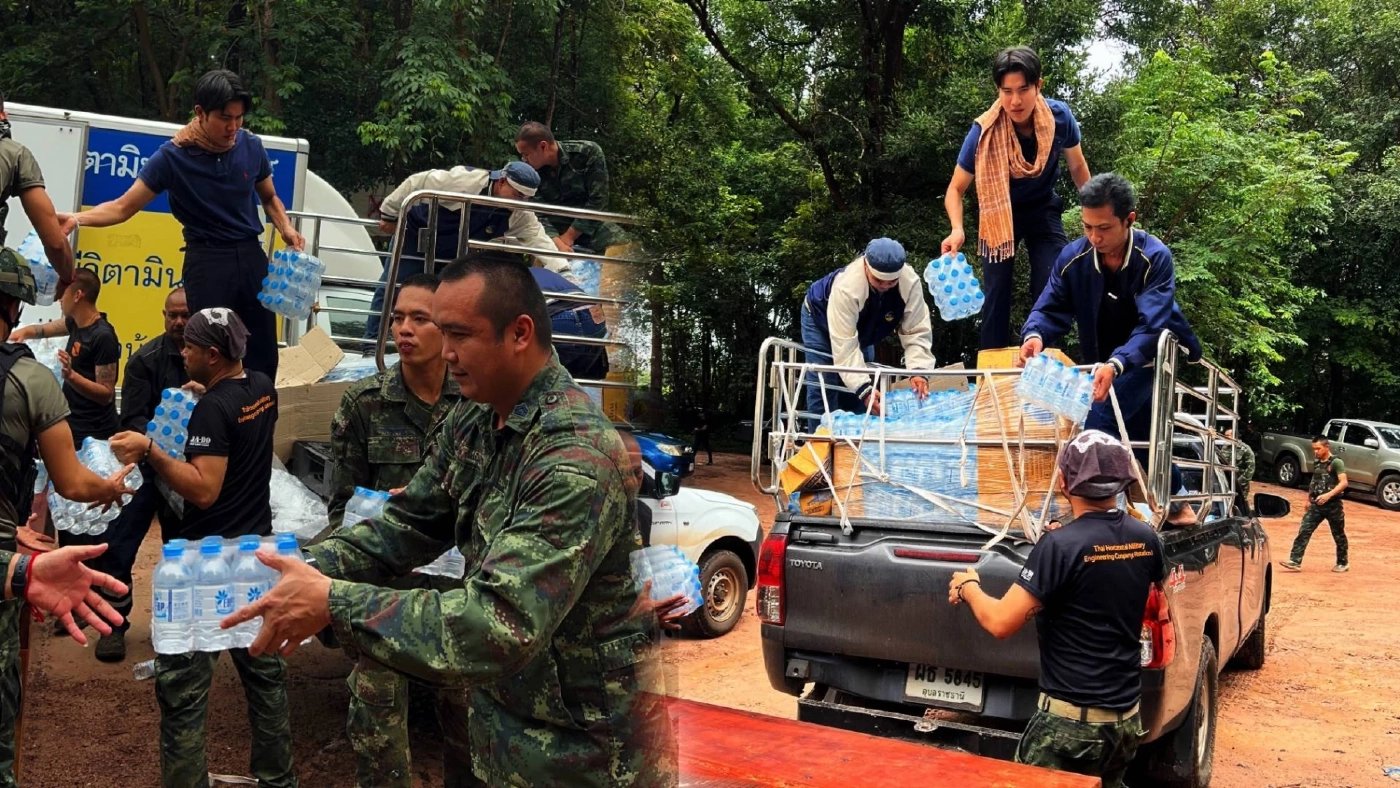 คนไทยไม่ทิ้งกัน! "กังฟู-วสวรรธน์" ฝ่าสถานการณ์ตึงเครียด ลำเลียงอาหาร-น้ำดื่มถึงมือทหารแนวรบ