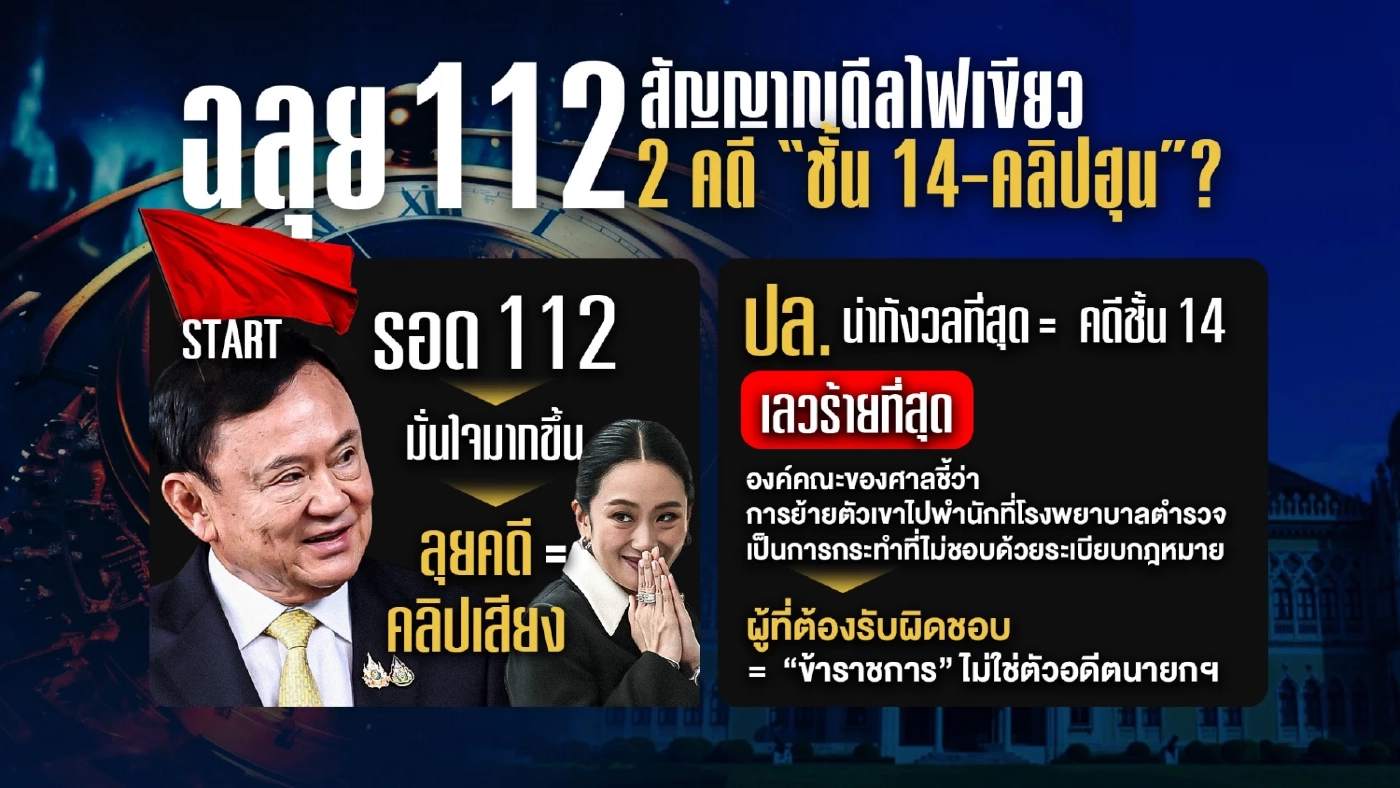 “ทักษิณ” ฉลุย ม.112 จับทิศทางสัญญาณดีล 2 คดี “คลิปเสียง-ชั้น 14”